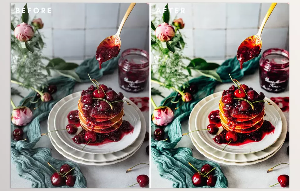 Creative Market - Foody Lightroom Presets - Transform everyday meals into mouthwatering masterpieces with enhanced contrast and vibrant tones.