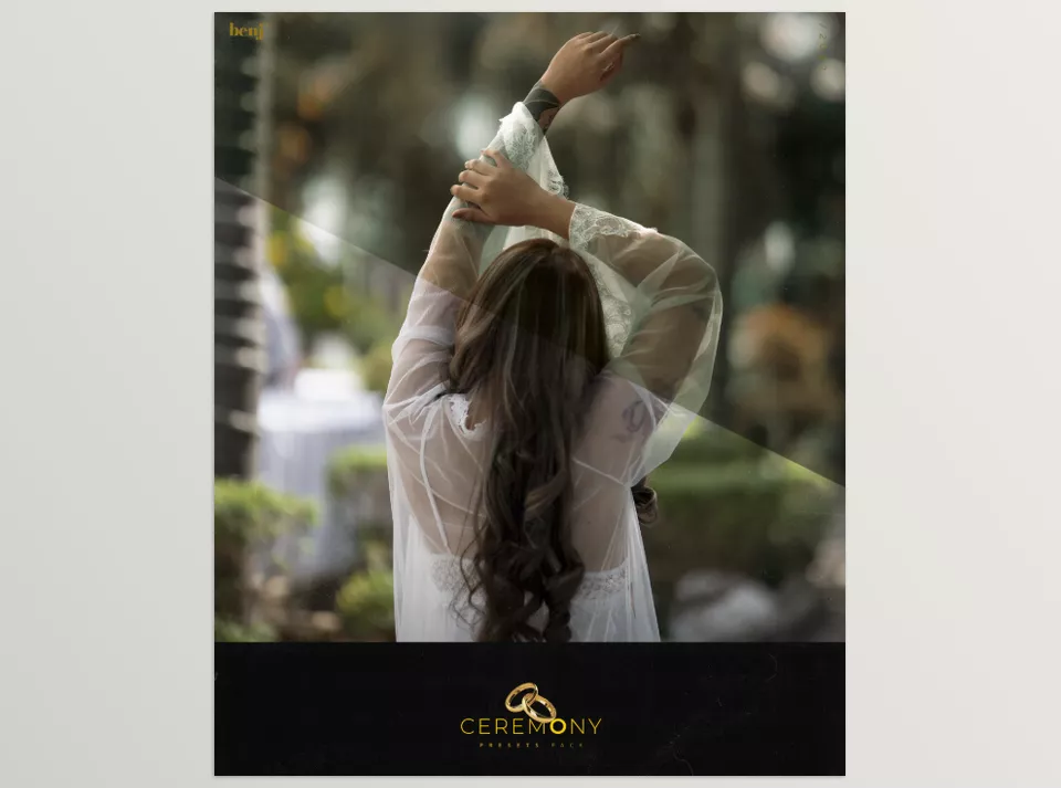 Ceremony X Film Look Presets Pack - Soft highlights and deep shadows create a timeless mood, perfect for capturing intimate moments with subtle elegance.