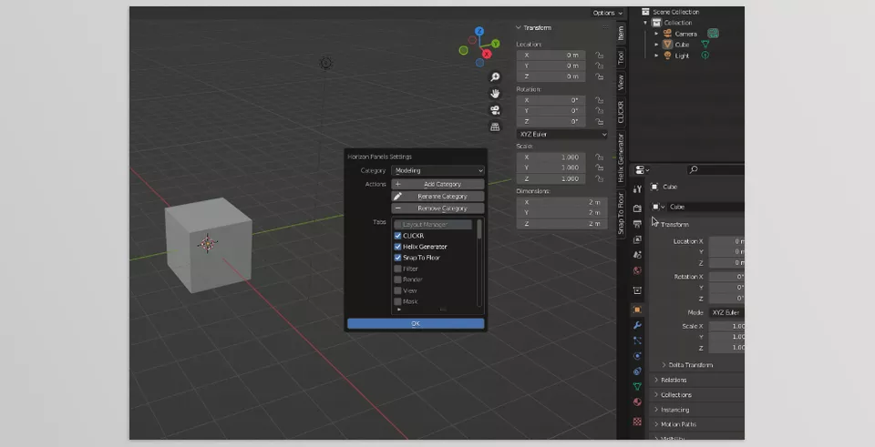 Horizon Panels - Panels can be added or removed from a category by checking or unchecking the corresponding box.
