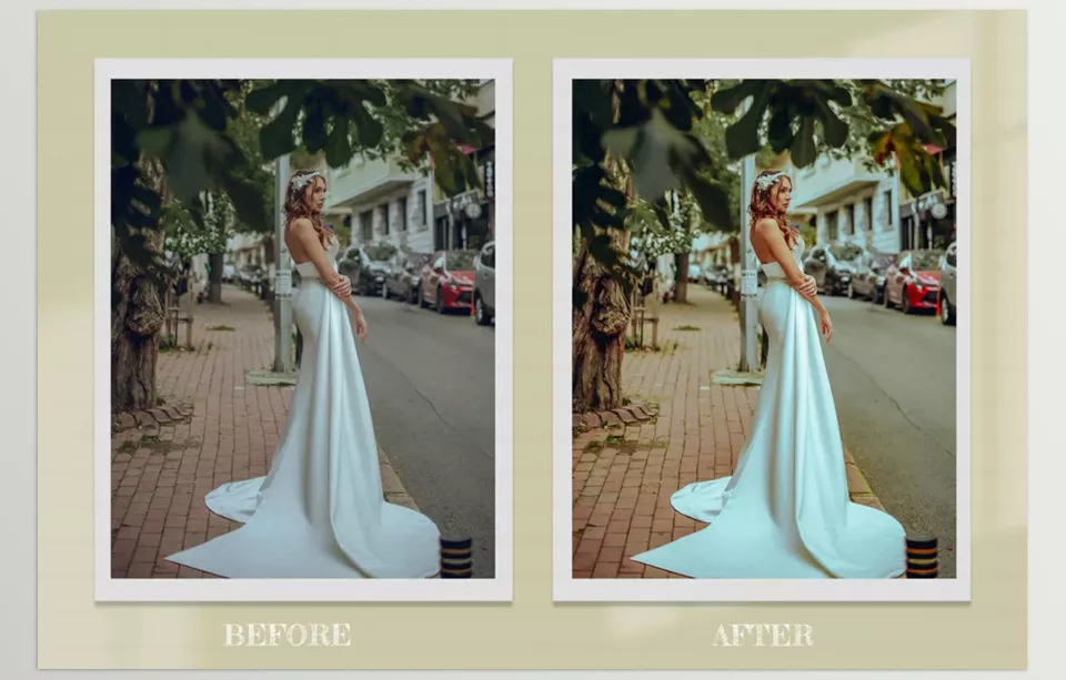 Design Bundles - 12 Elegant Photoshop Actions Presets - A modern classic urban portrait showcasing balance with blush contrast and polished tones to achieve a sophisticated and fashion-forward feel.