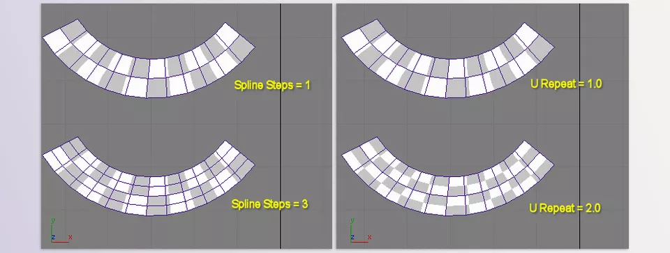 GhostTrails for 3ds Max - The U Repeat spinner controls how many times the U mapping coordinates repeat across the trail.