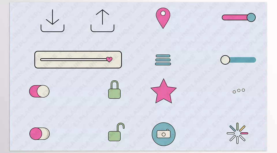 Gadget Interface Icons And Buttons for After Effects - a collection of animated icons and buttons with customizable colors.