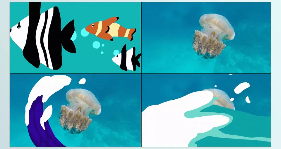 Fish Transitions for DaVinci Resolve - Each scene includes color controllers for easy customization.