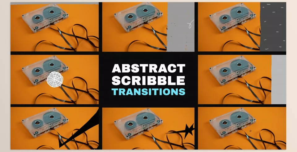 Abstract Scribble Transitions for After Effects - Simply drop these transitions between your media, adjust the colors, and enjoy a seamless, artistic effect.