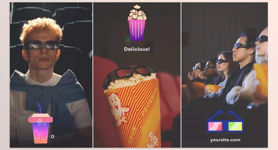 Cinema Icons And Titles for After Effects - Each animation has switchable texts and a color controller for easy customization.