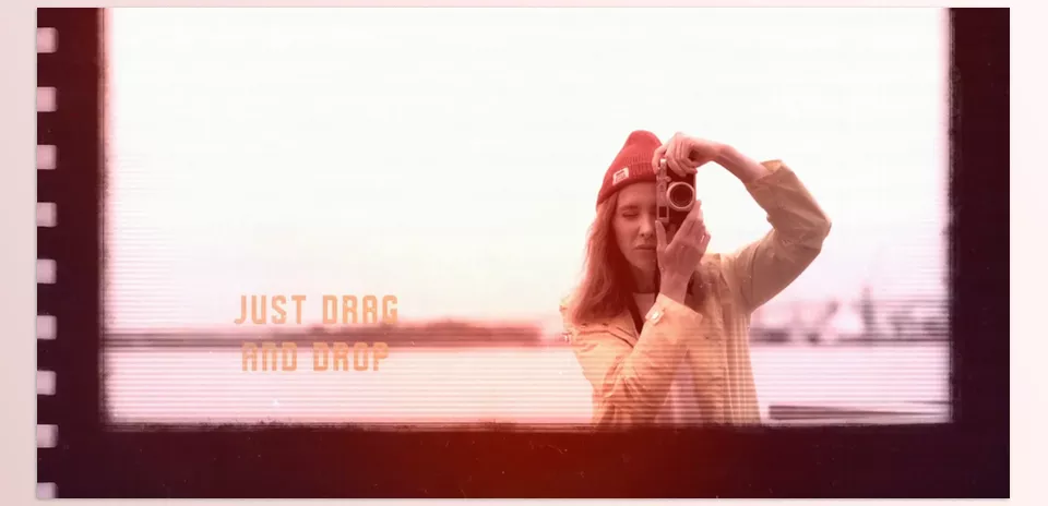 Negative Frame Slideshow for Premiere Pro - The design mimics an old film strip, complete with stylized text and light leaks, evoking a nostalgic feel.