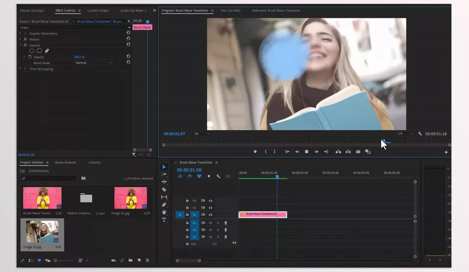 Brush Wave Transitions for Premiere Pro - Perfect for creative videos, art exhibits, abstract presentations, social media, advertising, and vlogs.
