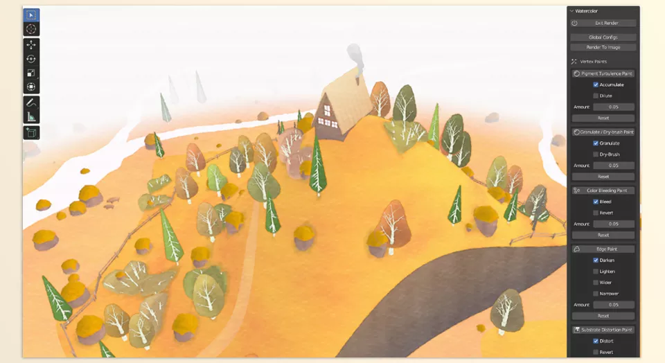 Watercolor Renderer - customizable watercolour effects.