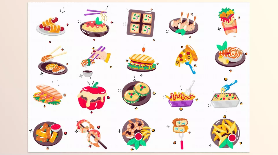 Videohive - Fast Food Stickers Icon Pack - Bring your fast-food-themed projects to life with these dynamic animated icons!