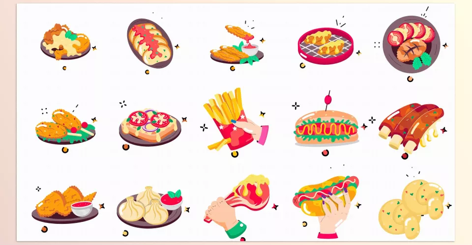 Videohive - Fast Food Stickers Icon Pack - Fully customizable icons that fit seamlessly into your creative workflow.