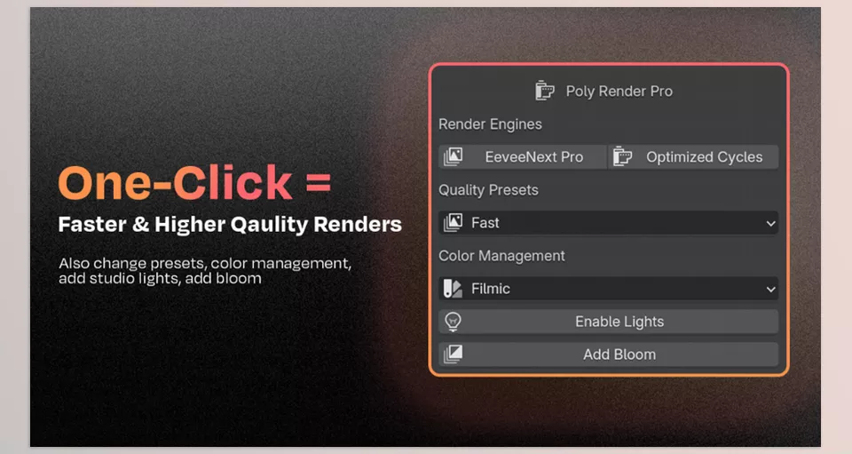 Poly Render Pro - Speed up your render times while ensuring top-quality results with just a few clicks.