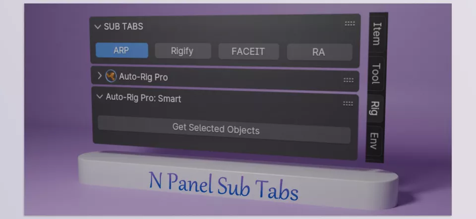 N Panel Sub Tabs - Effortlessly organize and switch between different workflow categories in the sidebar, streamlining your Blender interface.
