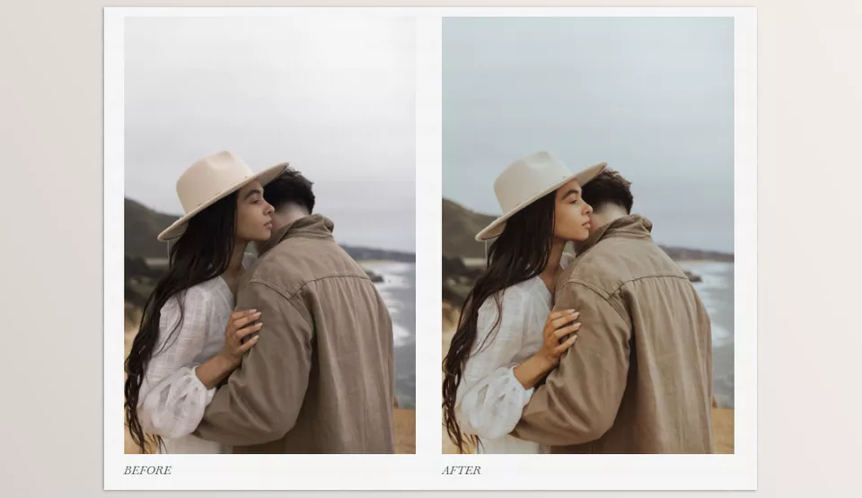 Kendall Aubrey Presets Pack NO.2 - A gentle sunset kiss, where the sky’s colors mirror the calmness of the ocean breeze and the warmth of cherished moments.