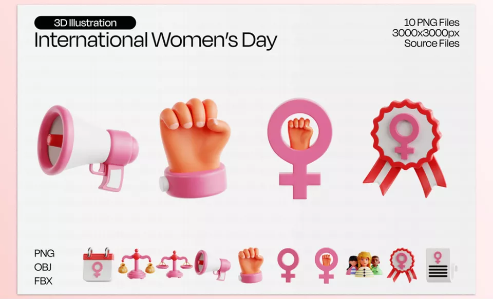 Gumroad - International Womens Day 3D Icon Set - Contained in this icon is a transformative emblem of freedom, strength, and empowerment.