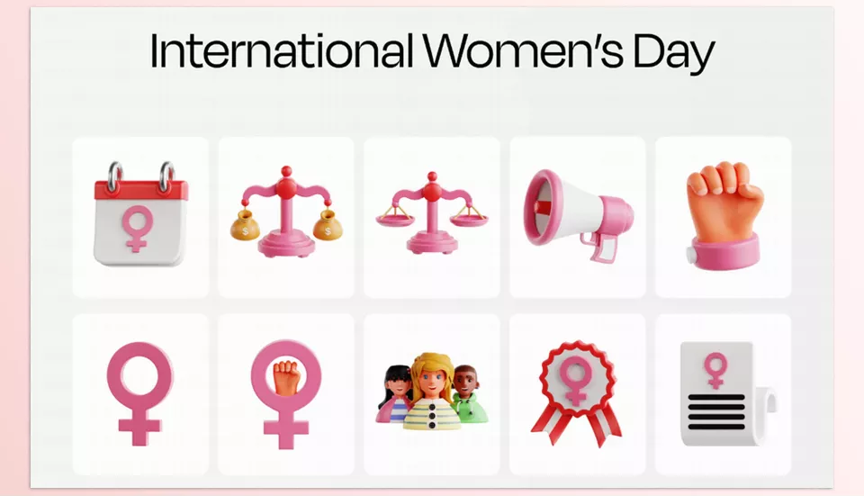 Gumroad - International Womens Day 3D Icon Set - Strength and unity are celebrated in this joyful illustration.