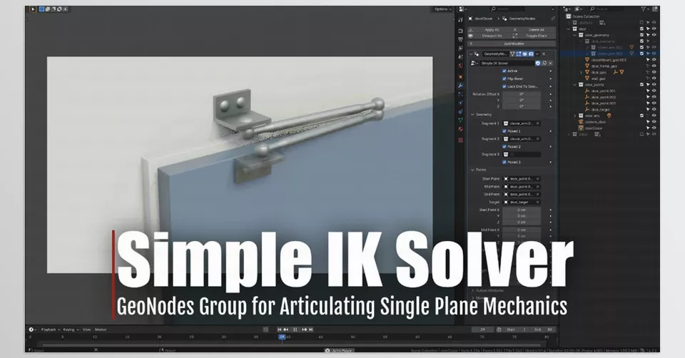 Gumroad - Simple IK Solver Node Group for Blender - Move your animations effortlessly into mechanics - no need for armatures.