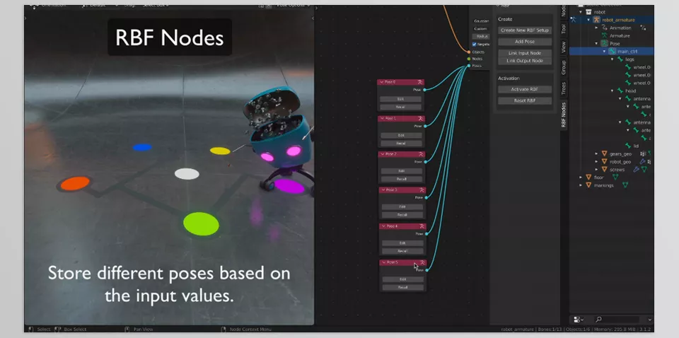 RBF Nodes for Blender - Nodes that created this model were built around the single image that drives the multiple materials seamlessly.