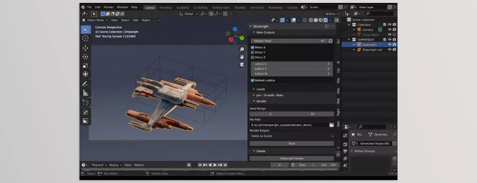 Blender - The Shipwright  - Parameter adjustments bound only by imagination.