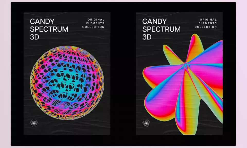 Creative Market - Iridiscent Abstract 3D Objects - Experience the intersection of vibrant geometry and neon art.