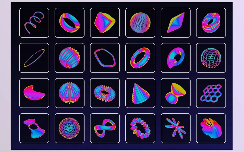 Creative Market - Iridiscent Abstract 3D Objects - Vivid designs that are high resolution will help re-imagine your projects.