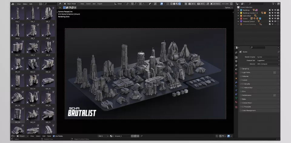 Blender - Sci-Fi Brutalist - Efficient structures and elegant designs give rise to a sophisticated and beautiful skyline.