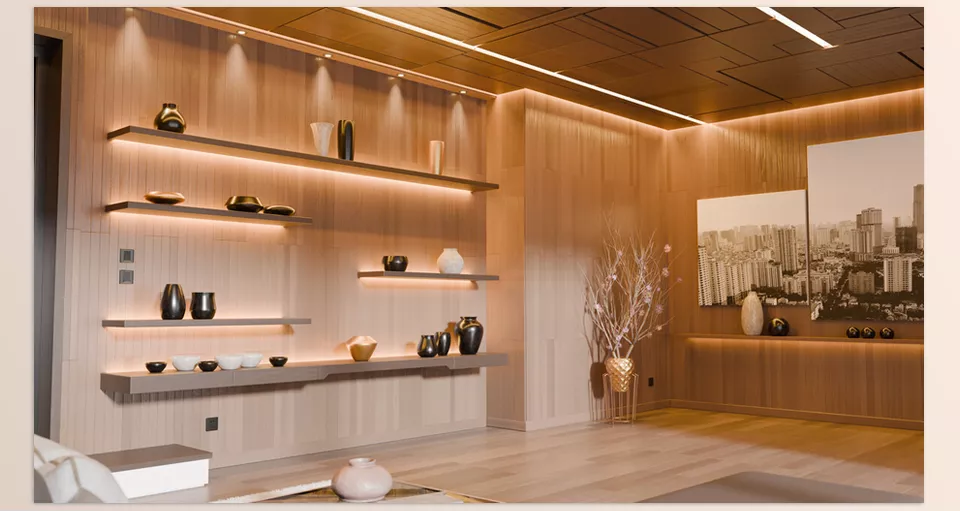 Blender - Modern Abstract Wooden Living Room - Get mesmerized by the astonishing digital representation of highly detailed wooden textures.