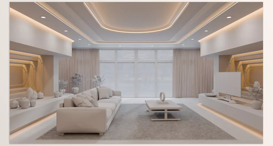 Blender - Modern Curved Wooden Living Room - Use Blender’s powerful rendering tools for seamless integration of lighting and texture into virtual environments.