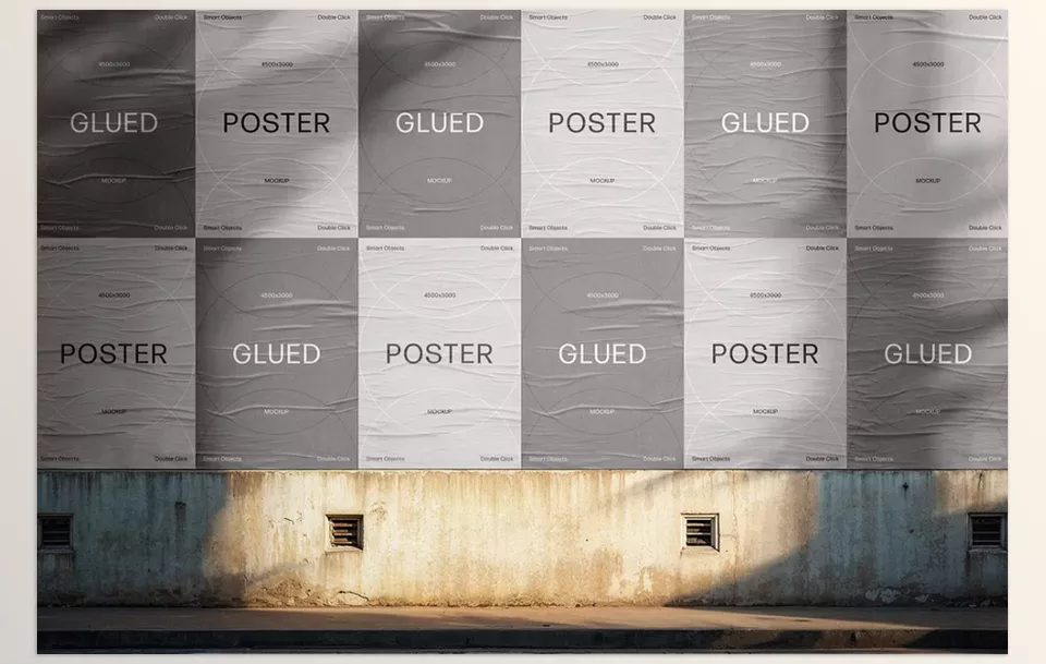 Creative Market - Outdoor Glued Posters Mockup - Use this 3D mockup to showcase your work.