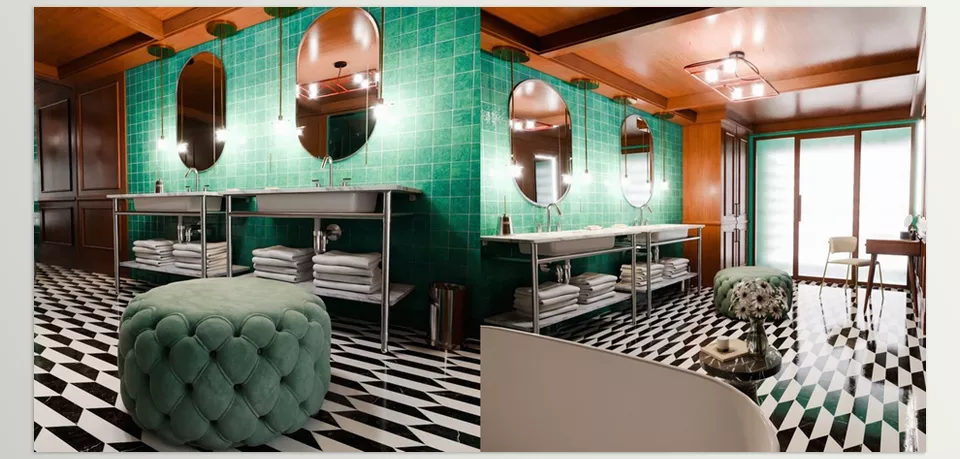 Luxury Vintage Hotel Bathroom - Authenticity is preserved with the intricate design of a hotel vintage bathroom, which shall never fade.