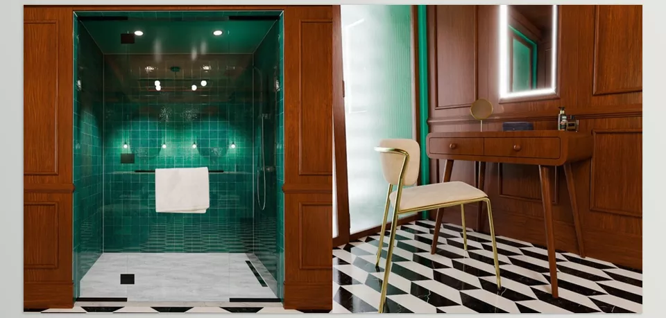Luxury Vintage Hotel Bathroom - Impeccable craftsmanship considers every detail where luxury meets functionality.