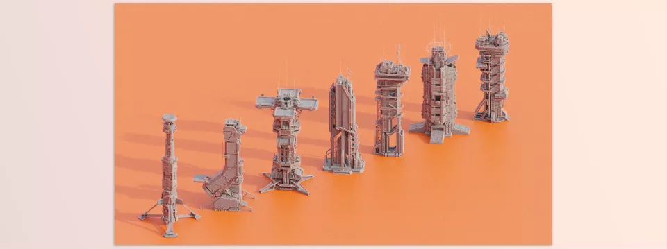 Sci-Fi Futuristic Military Buildings Pack - Futuristic military architecture gets new meanings with these low poly designs.