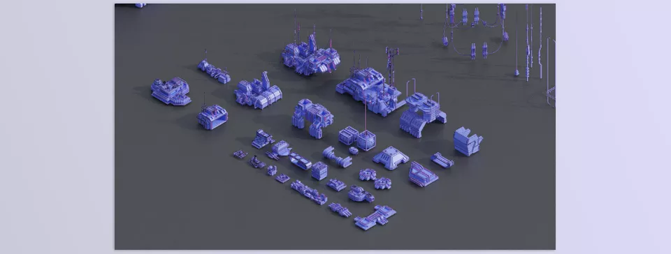 Sci-Fi Buildings Modular Kitbash Pack - Marvel at astounding sci-fi architecture visions.