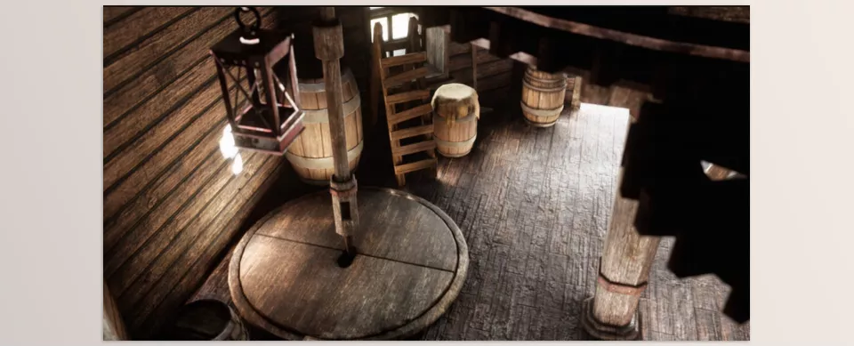 Medieval Windmill with interiors - All parts and the gear system are referenced to real-world references.