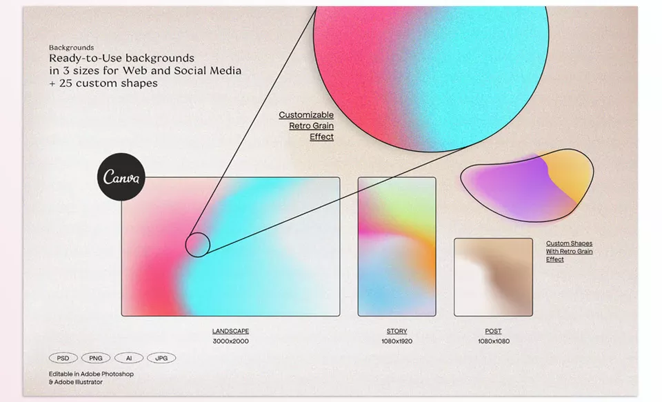 Sparrow and Snow - Angeles Retro Gradients and Shapes- Pops of vivid colors added to posts to enhance the aesthetics of social media make vivid gradients an eye-catcher.