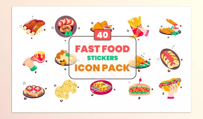 Videohive – Fast Food Stickers Icon Pack Download 57221507