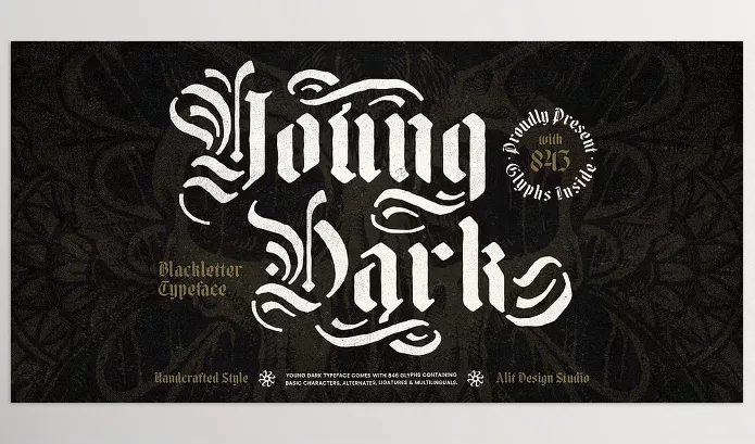 FONTSPRING – Young Dark Typeface Bold Blackletter Stencil Font Download
