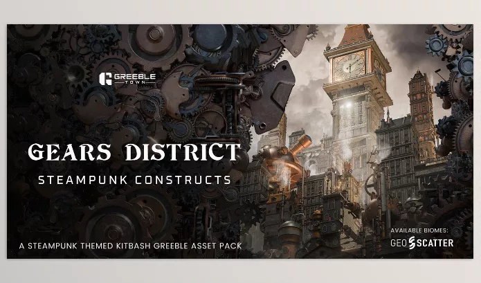Blender – Gears District Steampunk Constructs Kitbash Buildings Download