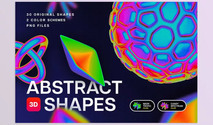 Creative Market – Iridiscent Abstract 3D Objects Download 291459281