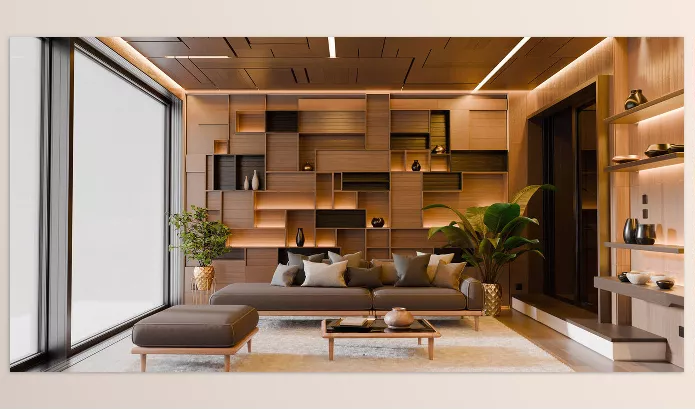 Blender – Modern Abstract Wooden Living Room Download