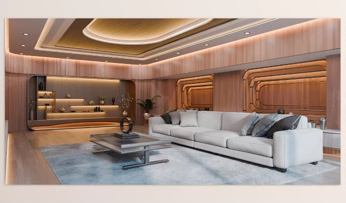 Blender – Modern Curved Wooden Living Room Download