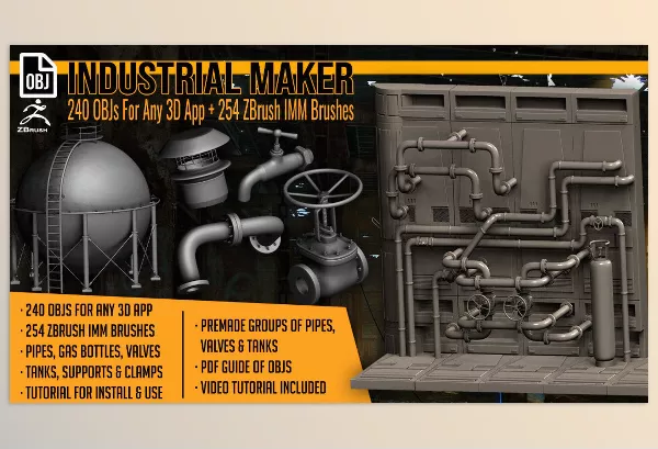 Artstation – Industrial Maker 240 OBJs and 254 ZBrush IMM Brushes Download
