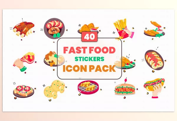 Videohive – Fast Food Stickers Icon Pack Download 57221507