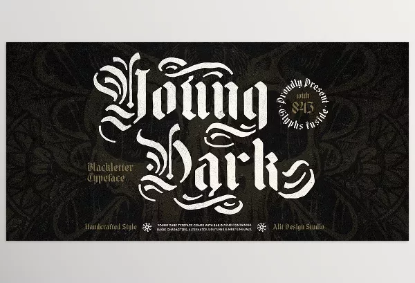 FONTSPRING – Young Dark Typeface Bold Blackletter Stencil Font Download