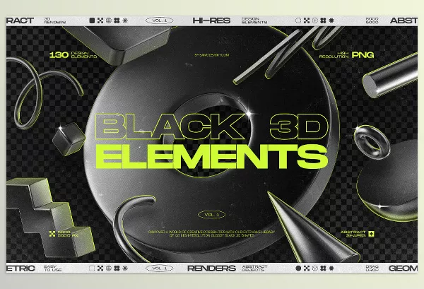 Artstation – 130 Black 3D Elements Collection Vol.1 Download