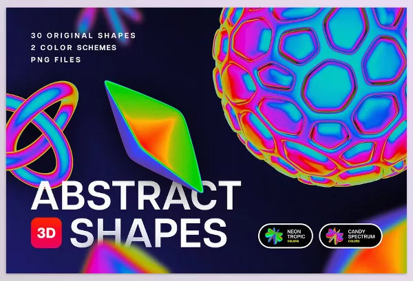 Creative Market – Iridiscent Abstract 3D Objects Download 291459281