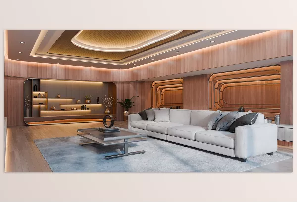 Blender – Modern Curved Wooden Living Room Download