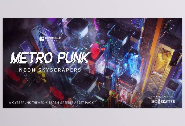 Blender – MetroPunk Neon Skyscrapers Cyberpunk Kitbash Greeble Assets Download